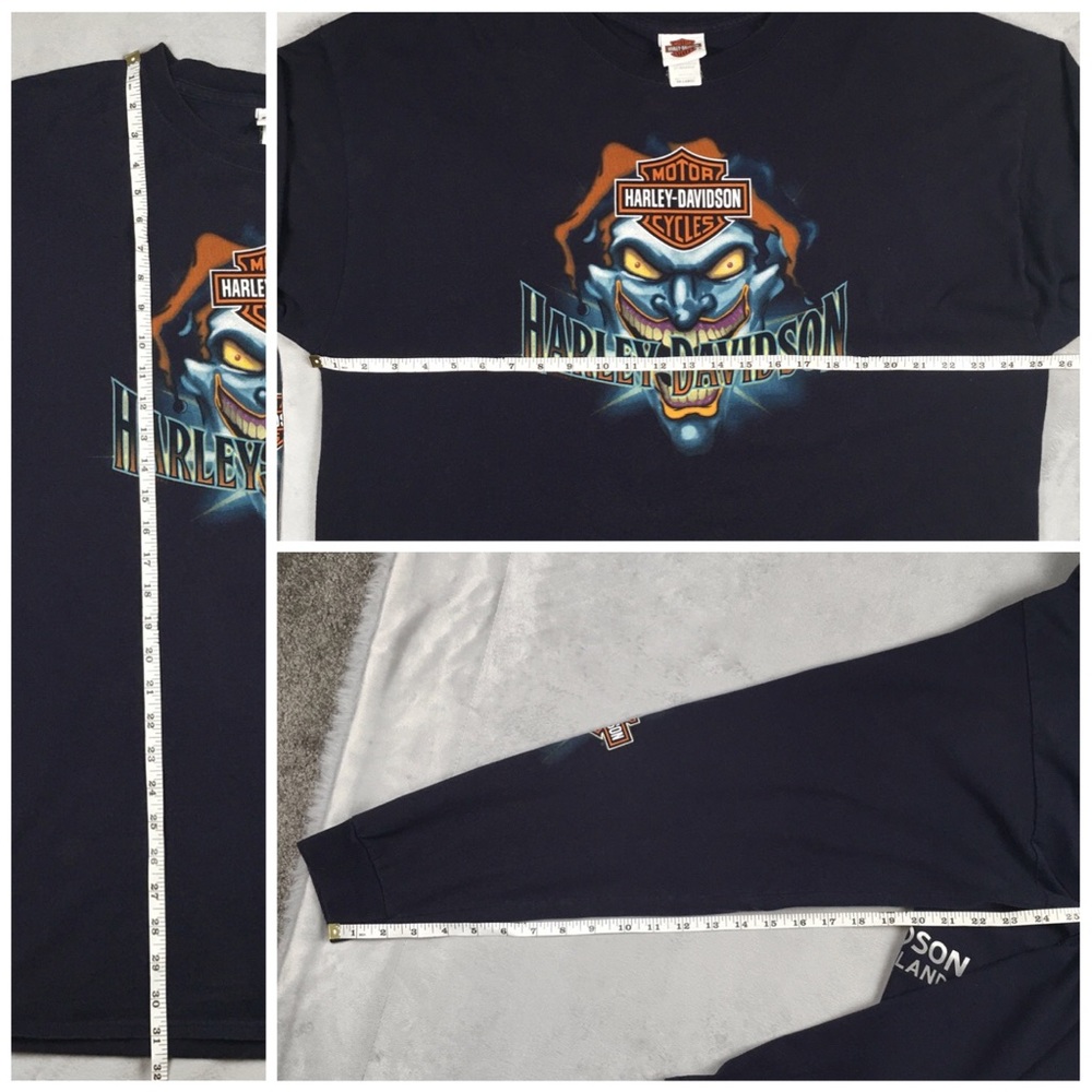 Harley Davidson Long Sleeve Graphic Shirt Navy Blue XXL 2XL Halloween Horror - Picture 13 of 16